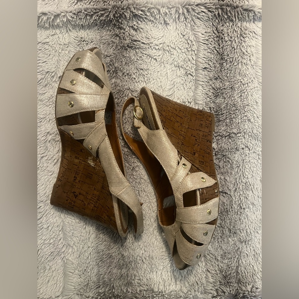 🌟 Steve Madden “Crazzy” Platform Sandals – Size 10 – Gold Studded Cork Wedge 🌟